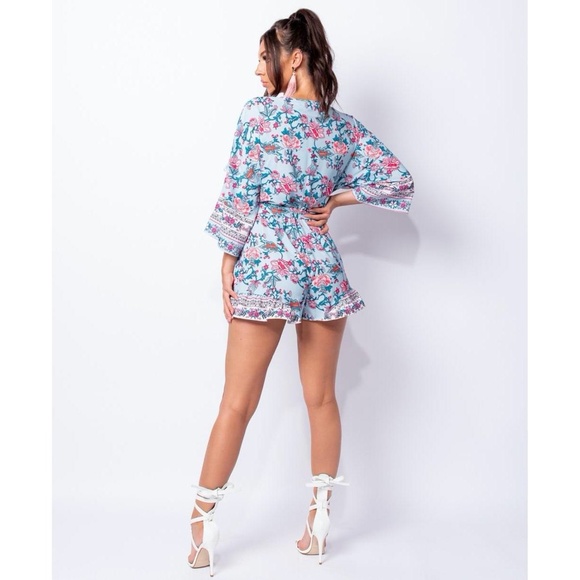 Floral Romper with Flared Sleeves - Picture 8 of 10